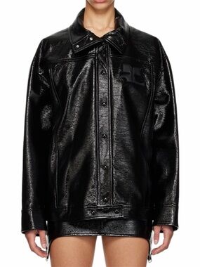 Courreges Iconic Logo Patch Black Vinyl Oversized Jacket